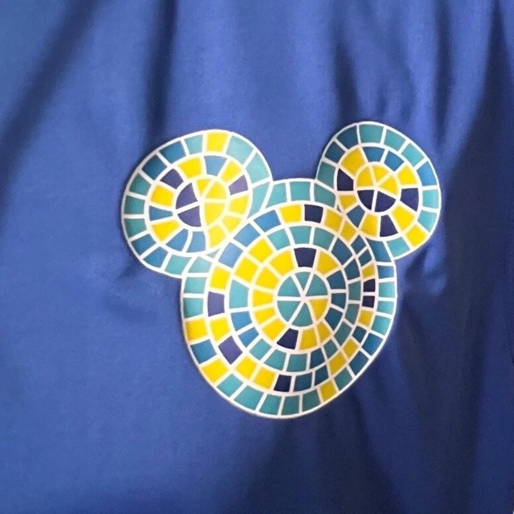 Disney Parks Mickey Mouse Mosaic Sleeveless Full Zip Hoodie Vest Blue Womens L